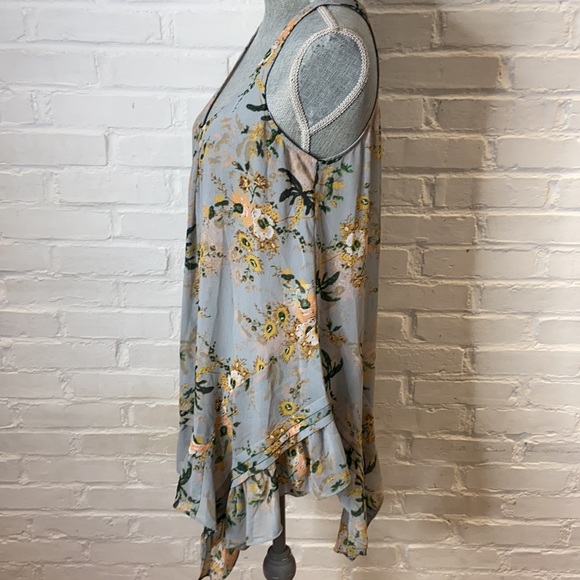 Anthro MAEVE Floral Sheer Sleeveless Tunic Gray Peach Ruffle Size Small - Picture 5 of 7